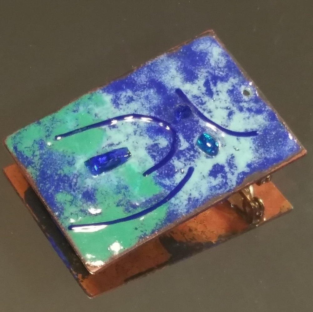 Copper Enamel Brooch Mid Century Modern